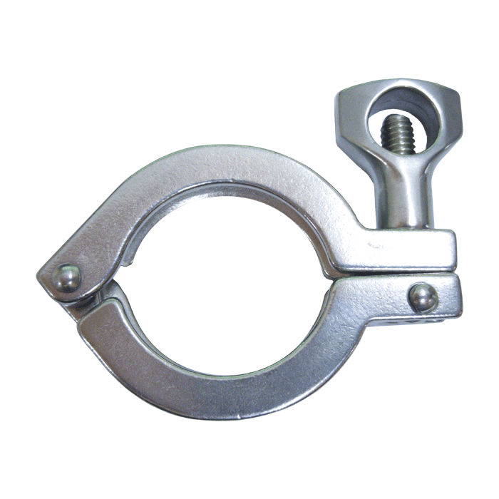 https://home-brew-stuff.myshopify.com/products/ss-tc-c Sanitary hose connections just like the professional breweries use. 2" diameter disc on two fittings are clamped together with a high temp silicone gasket in between, providing a clean efficient connection for valves, hoses, etc. Fittings are all 304 Stainless steel. 1 1/2" Sanitary Clamp (this is the actual clamp that...