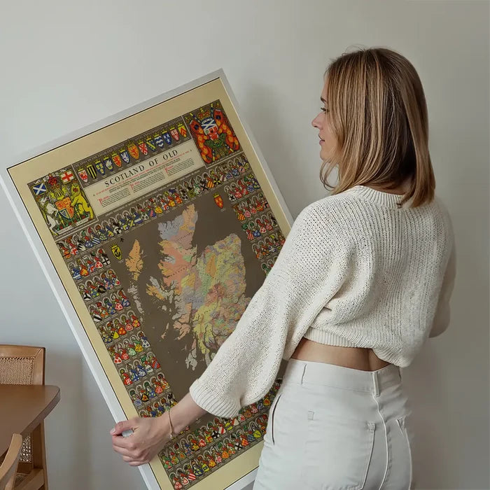 1975 Map of Scotland of Old held up against a living room wall