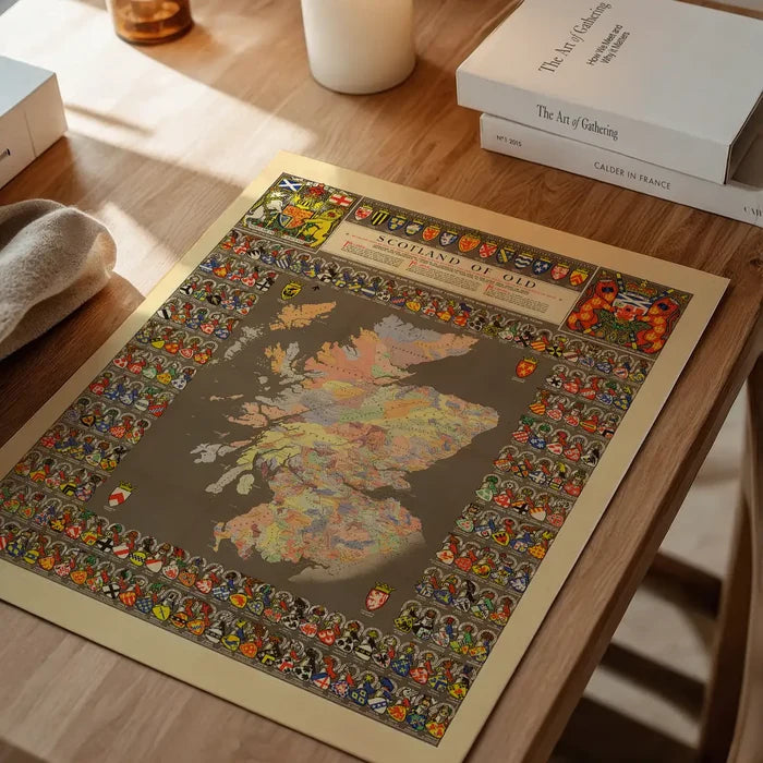 1975 Map of Scotland of Old unframed on a home office desk