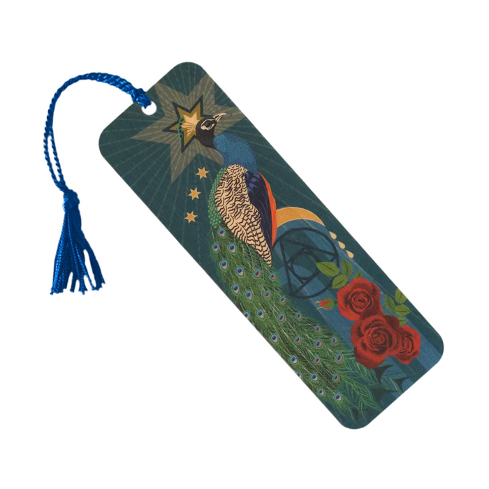 Alchemical Peacocks Wood Bookmark with Tassel
