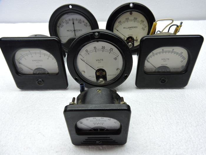 Ammeters, Voltmeters, Lot of 6, Volts, Amps, Microamps, & Milliamps, Weston, Triplett