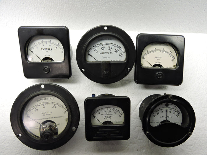 Ammeters, Voltmeters, Lot of 6, Volts, Amps, Milliamps, & Millivolts, Weston, Triplett