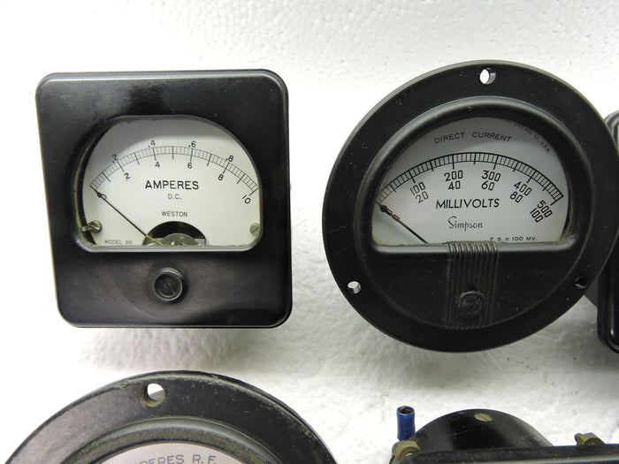 Ammeters, Voltmeters, Lot of 6, Volts, Amps, Milliamps, & Millivolts, Weston, Triplett
