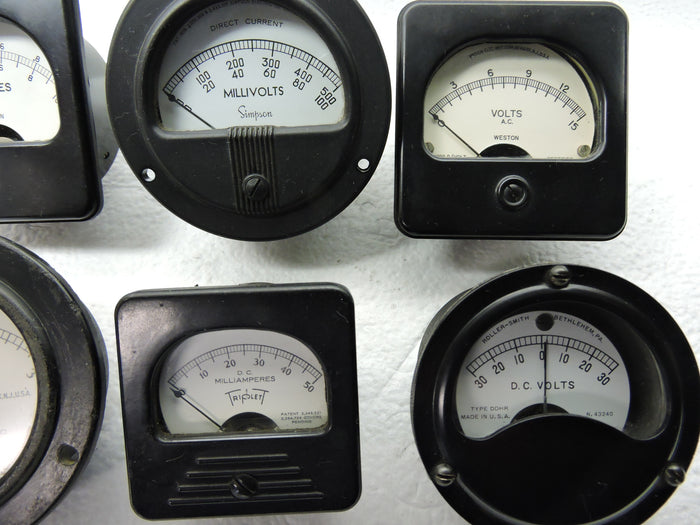 Ammeters, Voltmeters, Lot of 6, Volts, Amps, Milliamps, & Millivolts, Weston, Triplett