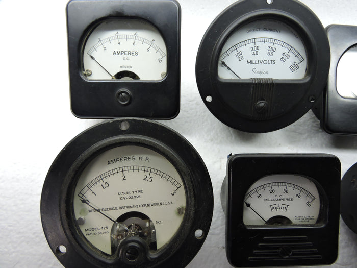 Ammeters, Voltmeters, Lot of 6, Volts, Amps, Milliamps, & Millivolts, Weston, Triplett