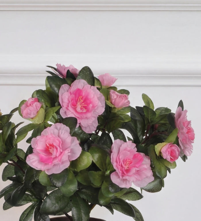 Artificial Azalea & Grey Pot