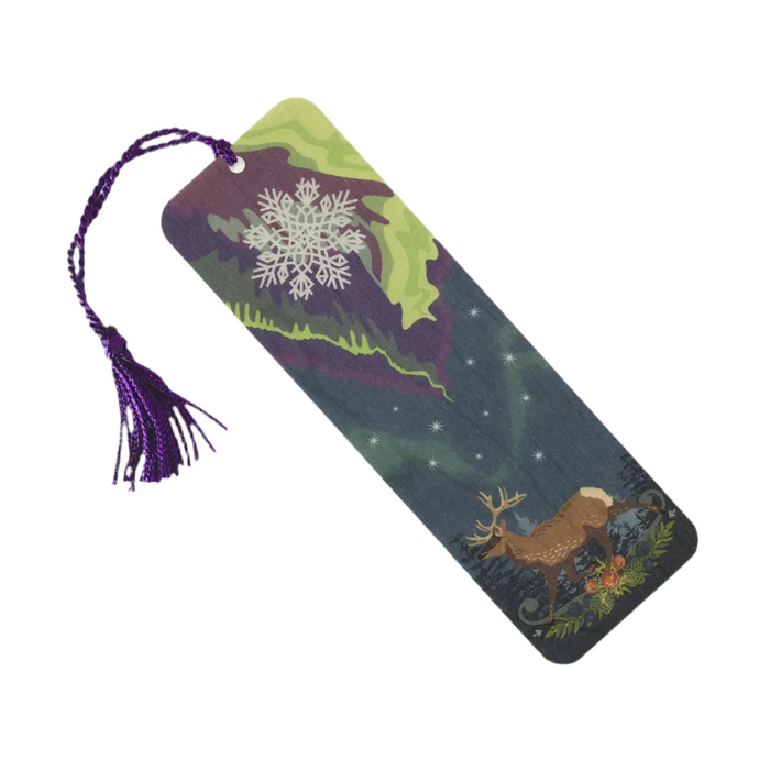 Aurora Reindeer Wood Bookmark with Tassel
