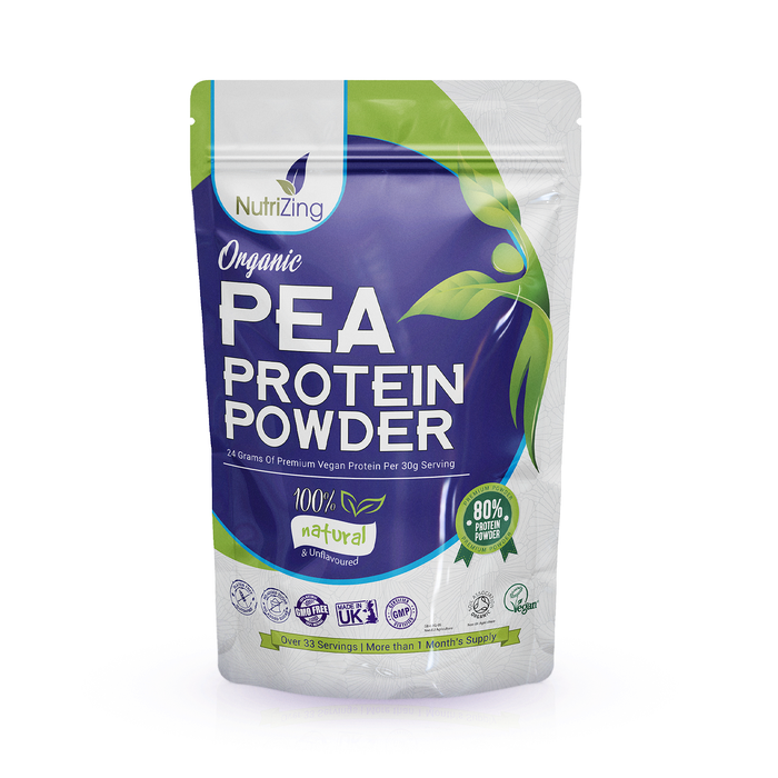 Award Winning Vegan Pea Protein Powder 1kg Pouch | Organic & Pure - No Soy, No Gluten - Keto & Paleo | Made in UK by NutriZing