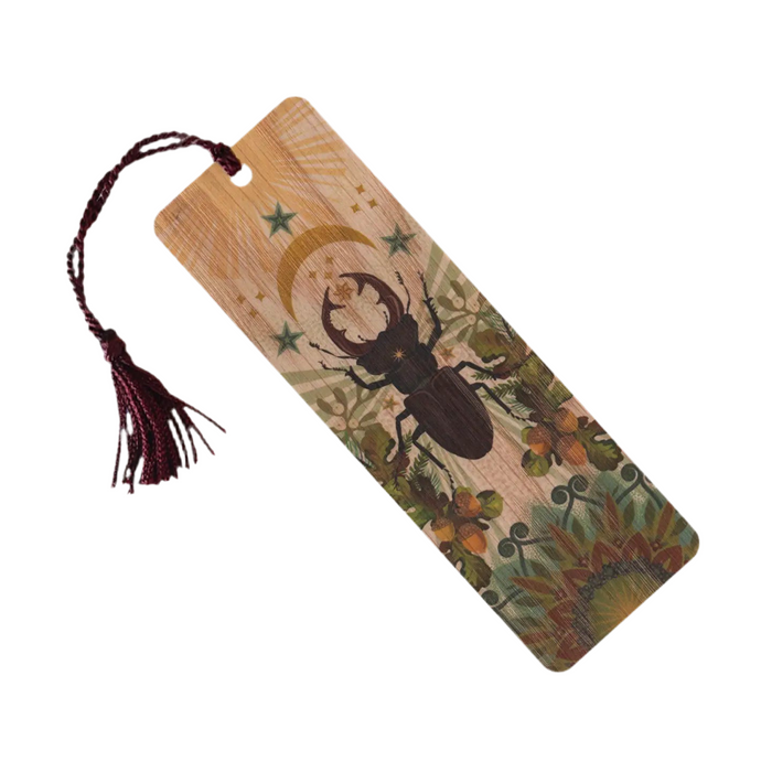 Beetle Moon Wood Bookmark with Tassel