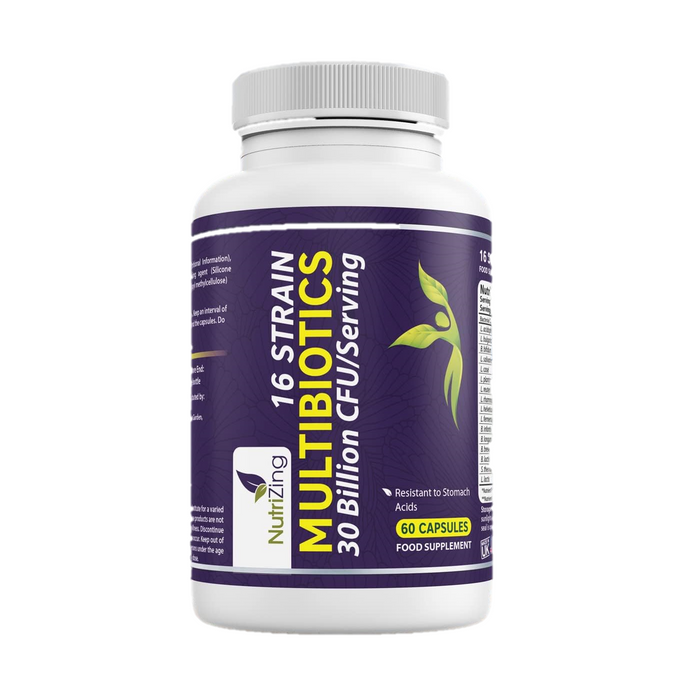 BioCultures Complex - 16 Live Strains with 30 Billion CFU/Serving for Digestive Wellbeing | With Lactobacillus Acidophilus and Bifidobacterium | Made in UK by Nutrizing