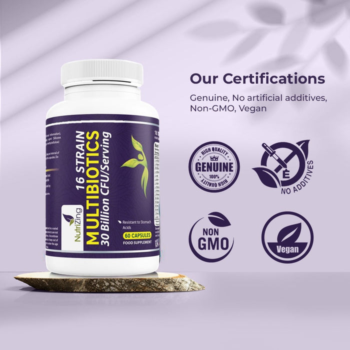 BioCultures Complex - 16 Live Strains with 30 Billion CFU/Serving for Digestive Wellbeing | With Lactobacillus Acidophilus and Bifidobacterium | Made in UK by Nutrizing