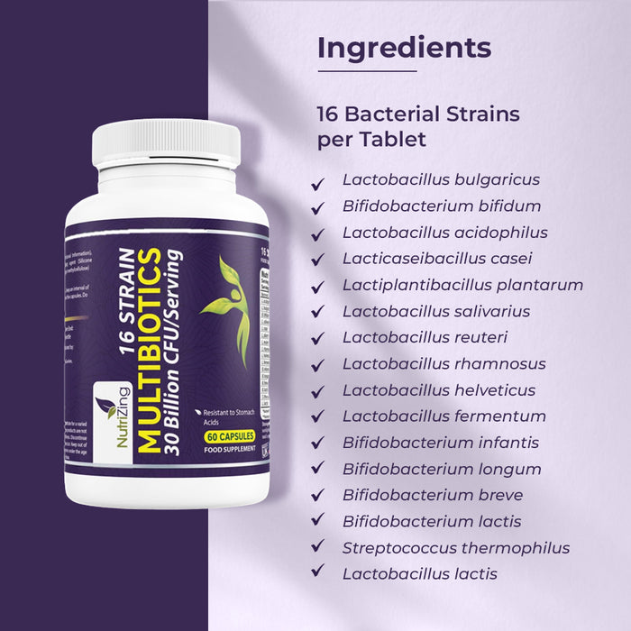 BioCultures Complex - 16 Live Strains with 30 Billion CFU/Serving for Digestive Wellbeing | With Lactobacillus Acidophilus and Bifidobacterium | Made in UK by Nutrizing