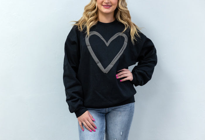 Black Puff Heart Sweatshirts