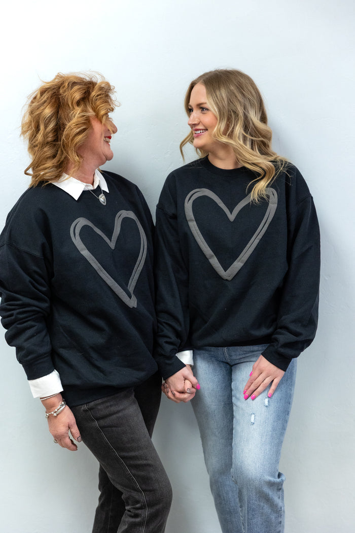 Black Puff Heart Sweatshirts