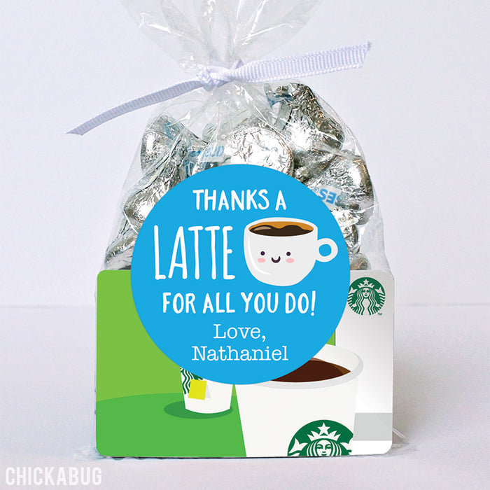 Blue "Thanks a Latte" Appreciation Stickers