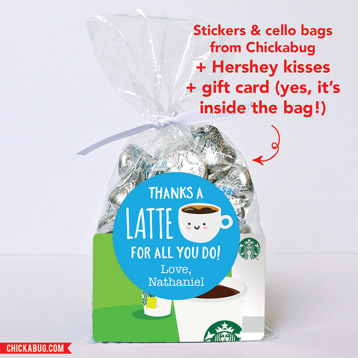Blue "Thanks a Latte" Appreciation Stickers