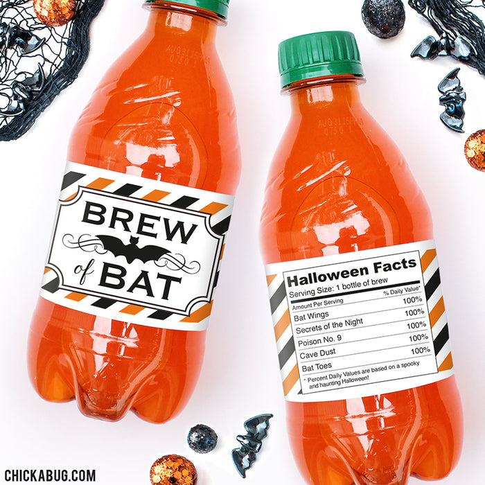 "Brew of Bat" Halloween Drink Labels