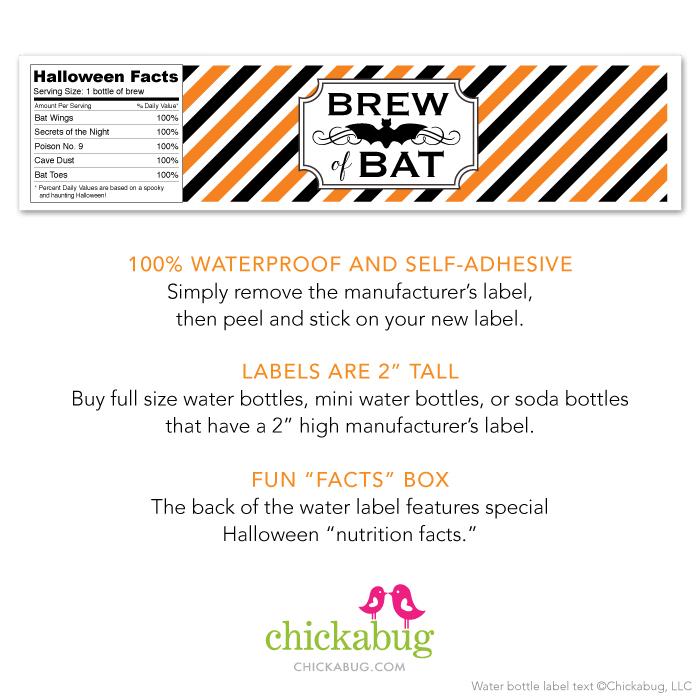 "Brew of Bat" Halloween Drink Labels