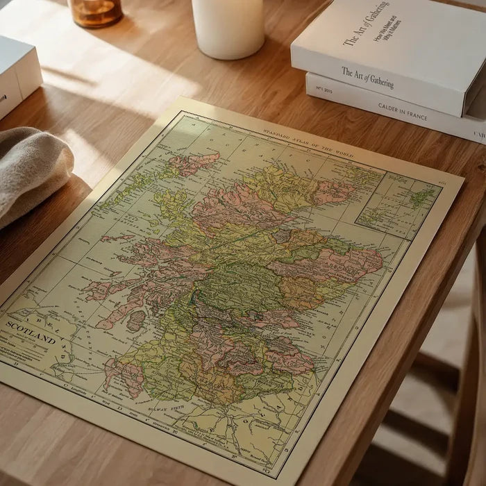 C. S. Hammond map of Scotland unframed on a home office desk