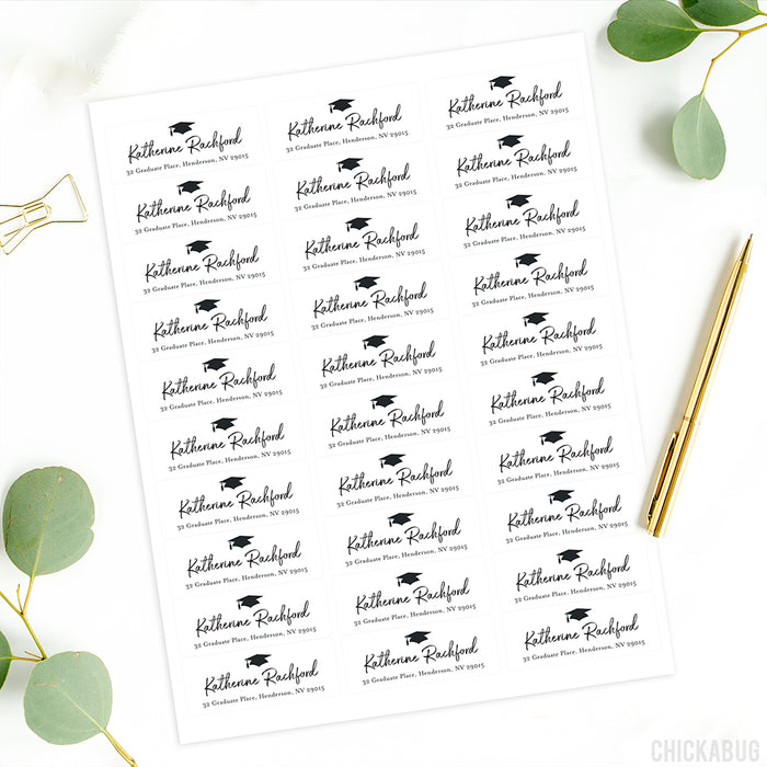 Classic Black Script and Cap Graduation Address Labels