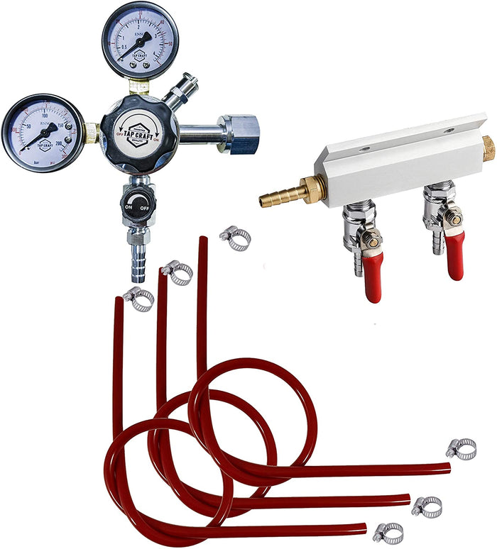 CO2 Regulator with 2-Way Manifold & Tubing for Dual Tap Beer Kegerator