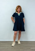 Collared Mini Polo Dress- Navy