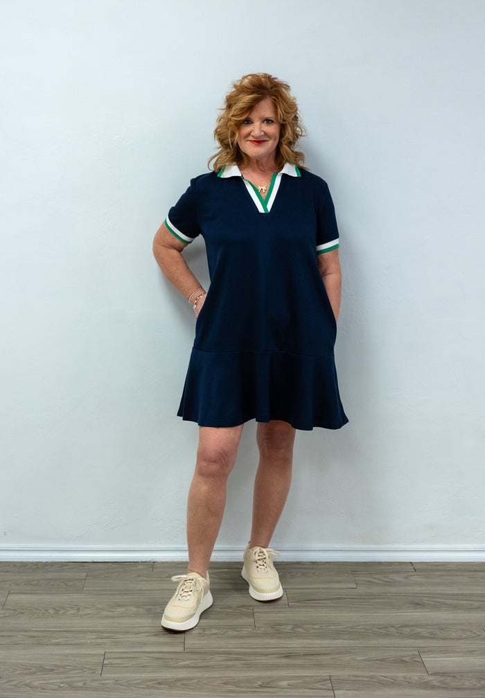 Collared Mini Polo Dress- Navy