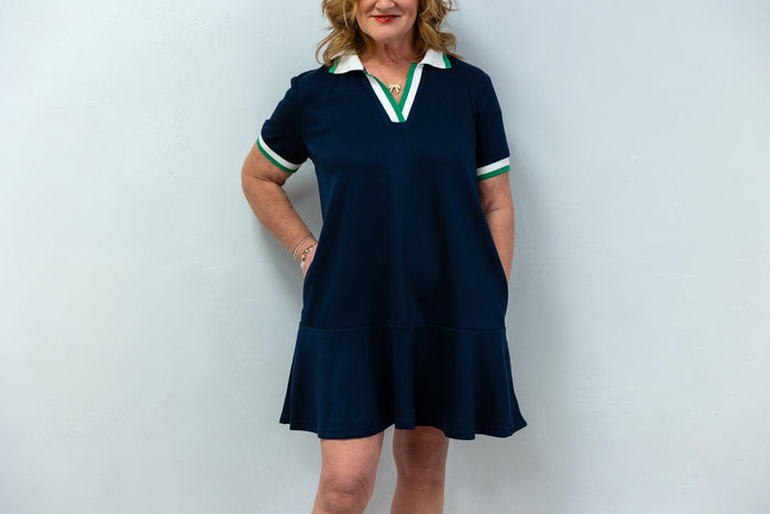 Collared Mini Polo Dress- Navy