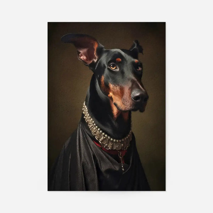 Doberman Dog Portrait Print, quirky altered art print, unframed