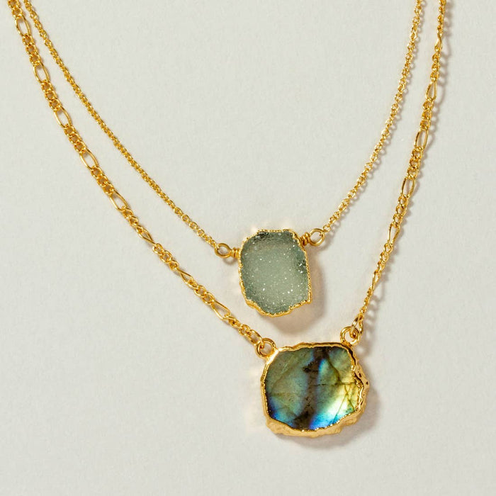 Druzy Quartz & Labradorite Layered Necklace