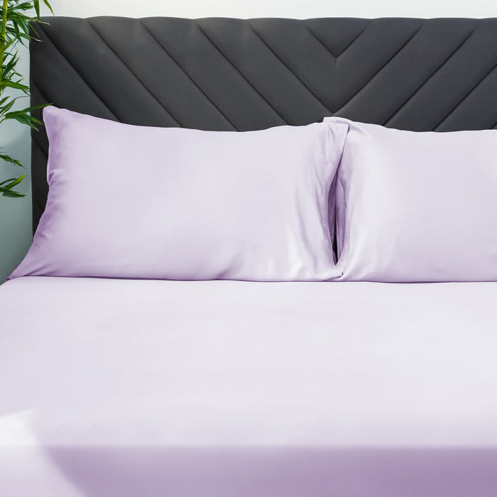 Eco Deluxe Bed Linens 2 Piece Pillowcase Set in purple, shown in a room setting