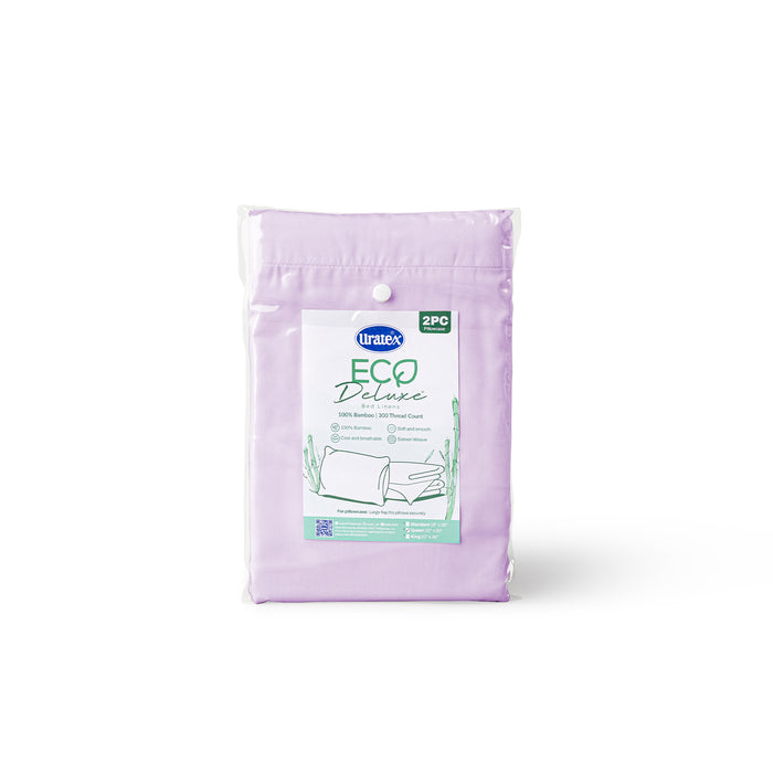 Packaging of the Eco Deluxe Bed Linens 2 Piece Pillowcase Set in purple