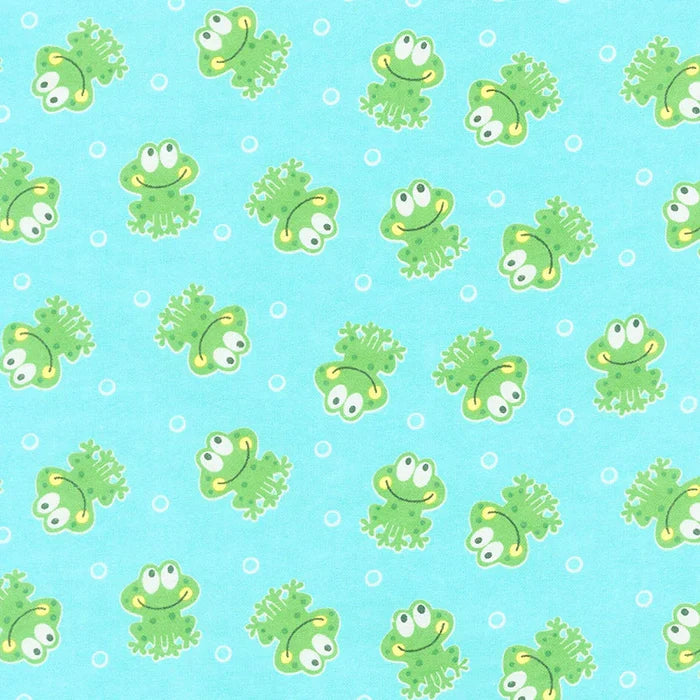 Flannel - Comfy Happy Frogs Aqua Yardage 1020 11
