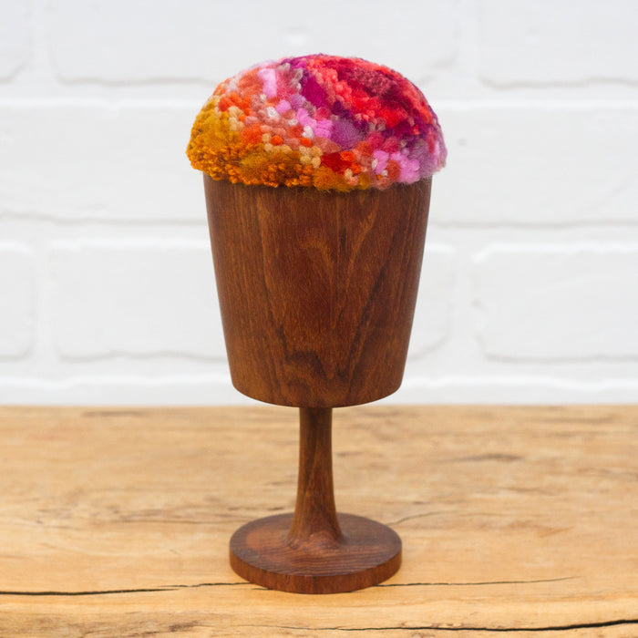 "Float" Puff in Vintage Teak Frame | Berry + Orange