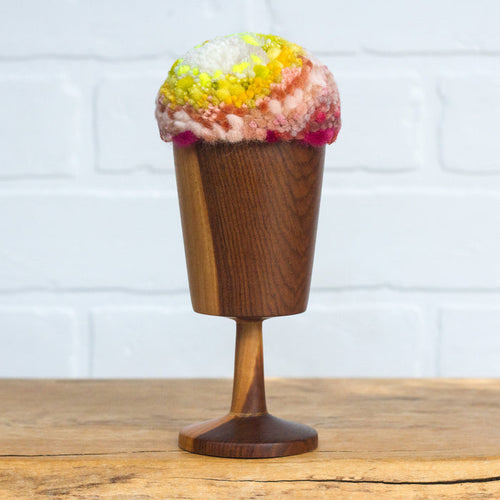 "Float" Puff in Vintage Teak Frame | Firelight