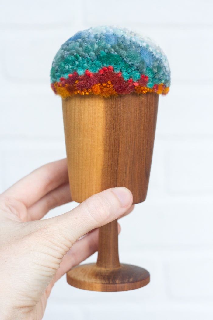 "Float" Puff in Vintage Teak Frame | Mountain Top