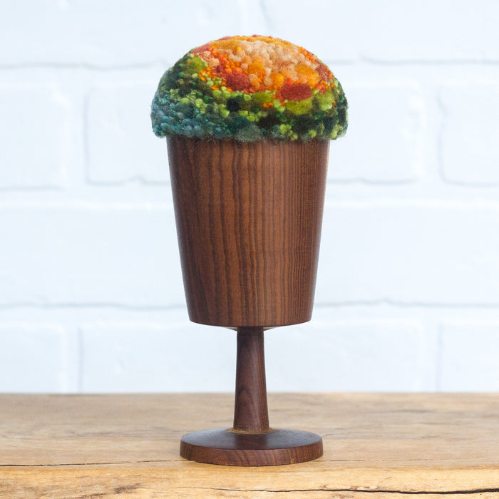 "Float" Puff in Vintage Teak Frame | Orange + Green