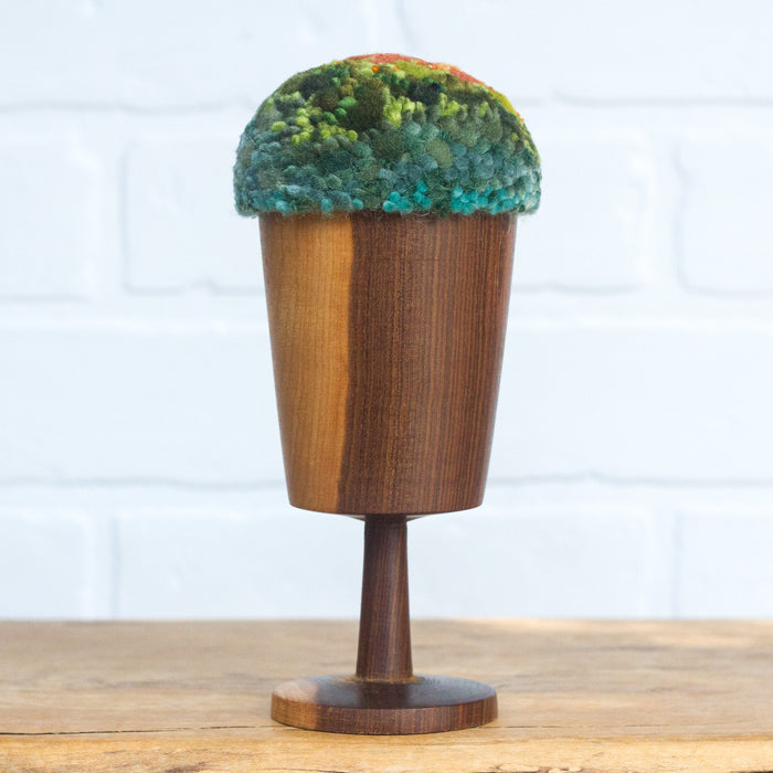 "Float" Puff in Vintage Teak Frame | Orange + Green