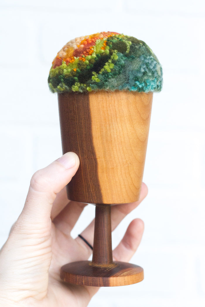 "Float" Puff in Vintage Teak Frame | Orange + Green