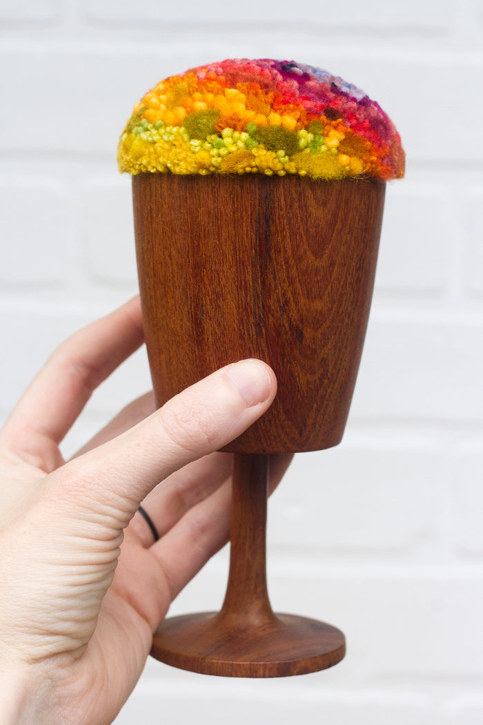 "Float" Puff in Vintage Teak Frame | Rainbow