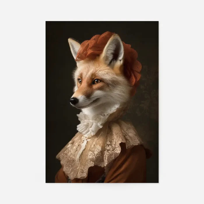 Fox Lady Animal Portrait Print, quirky altered art print, unframed