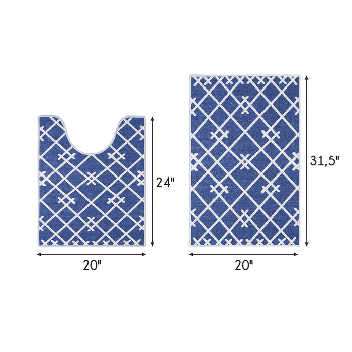 Geometric Design 3 Piece Bathroom Rugs Set|Navy