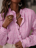 Gingham Check Ruffle Detail Top -Pink