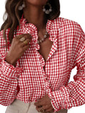 Gingham Check Ruffle Detail Top -Red