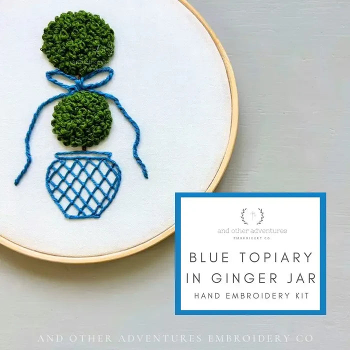 Hand Embroidery Kit -Blue Topiary in Ginger Jar