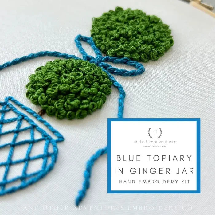 Hand Embroidery Kit -Blue Topiary in Ginger Jar