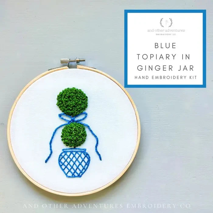 Hand Embroidery Kit -Blue Topiary in Ginger Jar