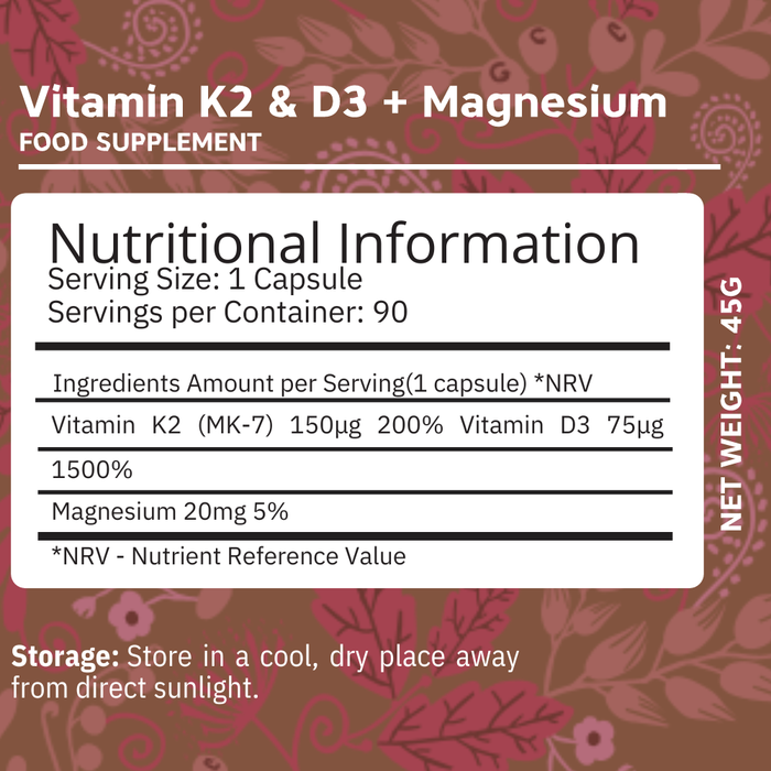 Highly Effective Vitamins D3 K2 90 Capsules for strong Bones & Immunity - 3000IU Vitamin D3, 150mcg Vit K2 (MK-7) | Made in UK by NutriZing