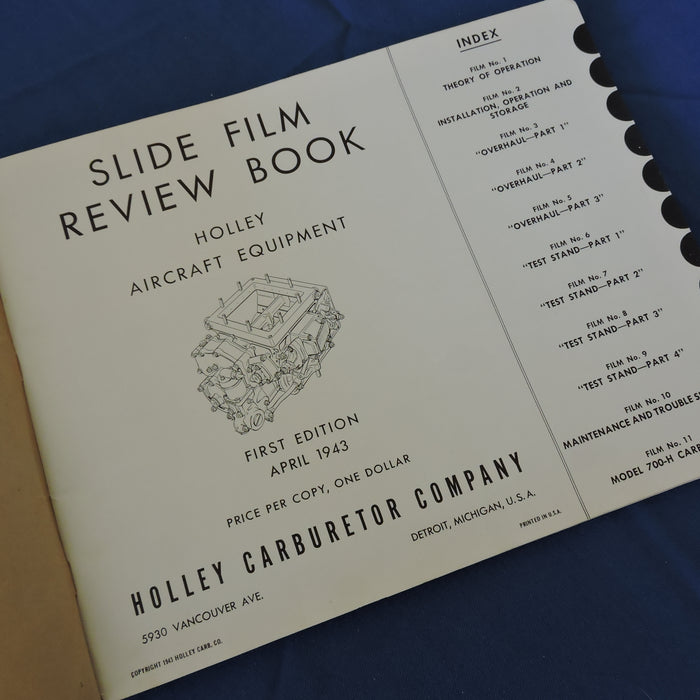 Holley Aircraft Carburetors, Slide Film Review Book April 1943