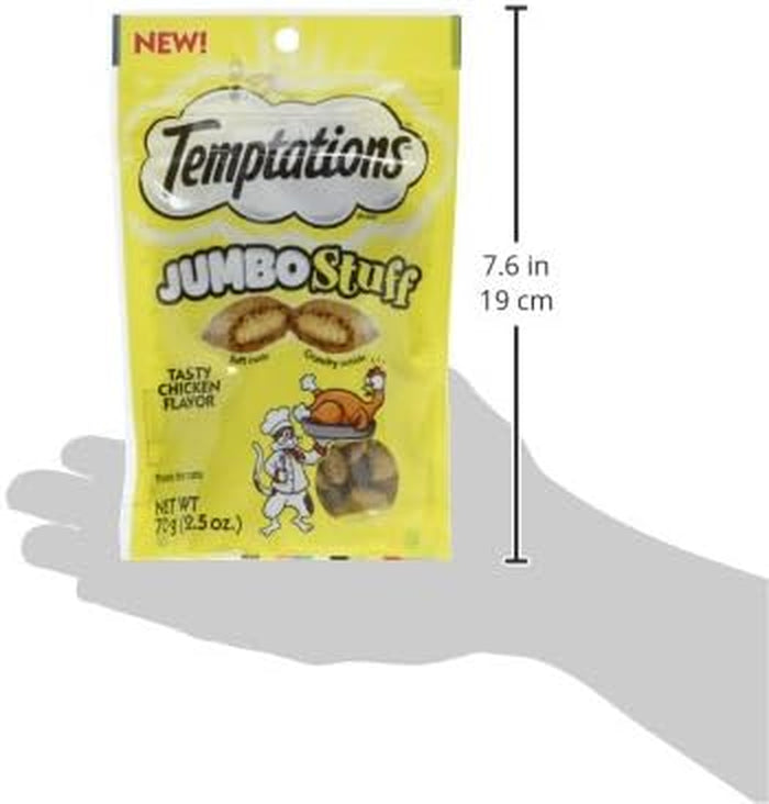Jumbo Stuffed Cat Treats, Crunchy and Soft Cat Treats, Tasty Chicken Flavor, 2.5 Oz. Pouch (Pack of 12)